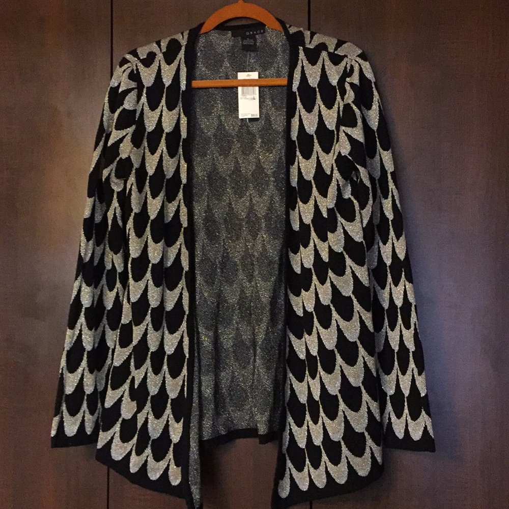 Black and silver shimmer jacket.